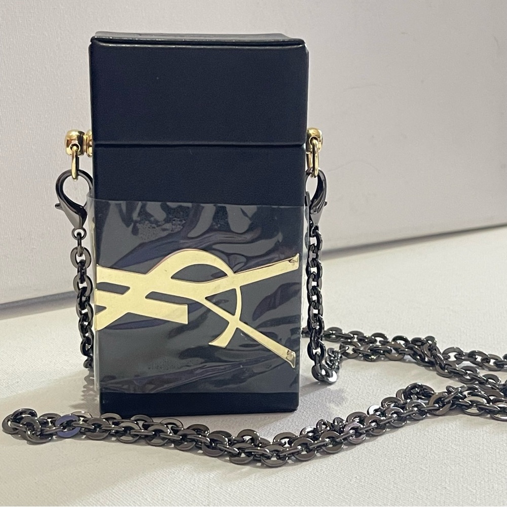 New GWP YSL Black Leatherette Crossbody Case with Gold Accent